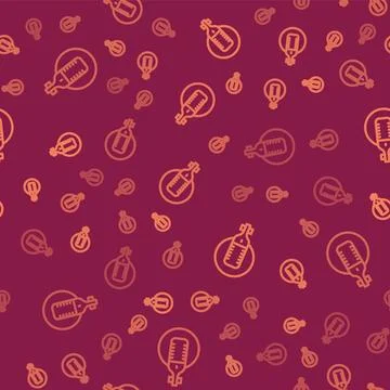 Brown line Microphone icon isolated seamless pattern on red background. On .. Illustrazione stock