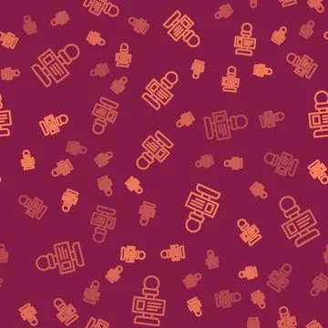 Brown line Microphone icon isolated seamless pattern on red background. On .. Stock Illustration