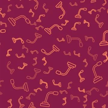 Brown line Microphone icon isolated seamless pattern on red background. On ai Illustrazione stock