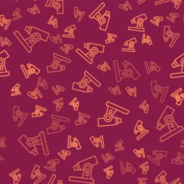 Brown line Microscope icon isolated seamless pattern on red background イラスト素材