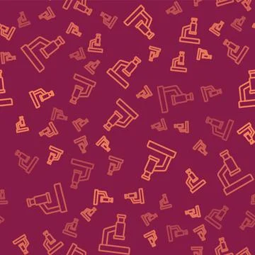 Brown line Microscope icon isolated seamless pattern on red background イラスト素材