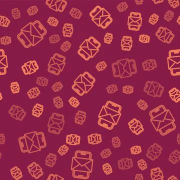 Brown line Mobile and envelope, new message, mail icon isolated seamless pattern Stock Illustration