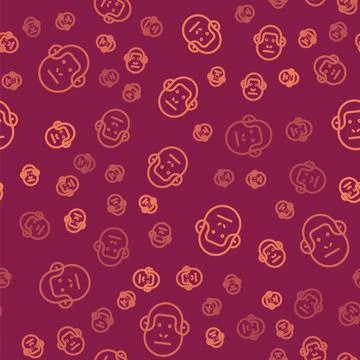 Brown line Monkey icon isolated seamless pattern on red background. Animal Stock Illustration