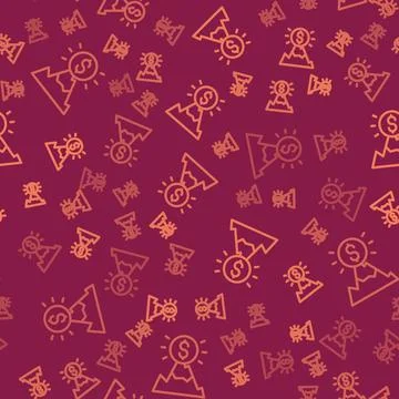 Brown line Mountains with flag on top icon isolated seamless pattern on red Stock Illustration