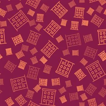 Brown line Multi storey building icon isolated seamless pattern on red Ilustración de archivo