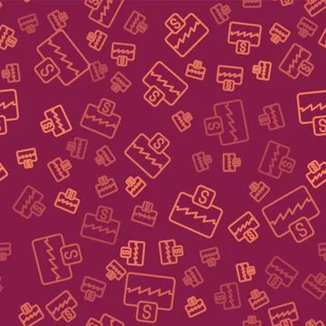 Brown line Music wave equalizer icon isolated seamless pattern on red background Stock Illustration