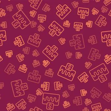 Brown line Music wave equalizer icon isolated seamless pattern on red background Illustrazione stock