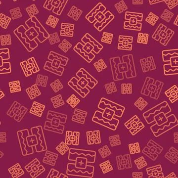 Brown line Music wave equalizer icon isolated seamless pattern on red backgro Stock Illustration