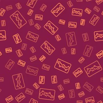 Brown line Music wave equalizer icon isolated seamless pattern on red background Stock Illustration