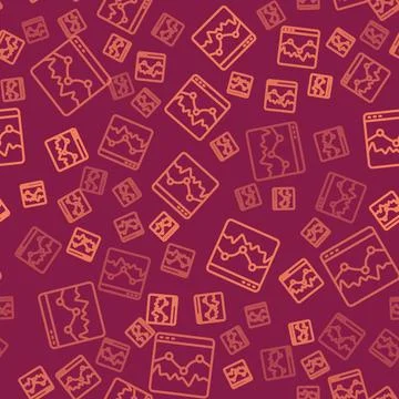 Brown line Music wave equalizer icon isolated seamless pattern on red background Illustrazione stock
