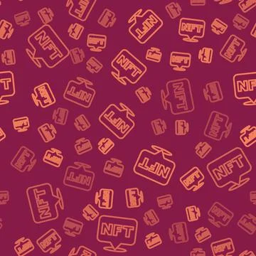 Brown line NFT Digital crypto art icon isolated seamless pattern on red Stock Illustration