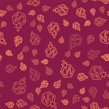 Brown line NFT Digital crypto art icon isolated seamless pattern on red Stock Illustration