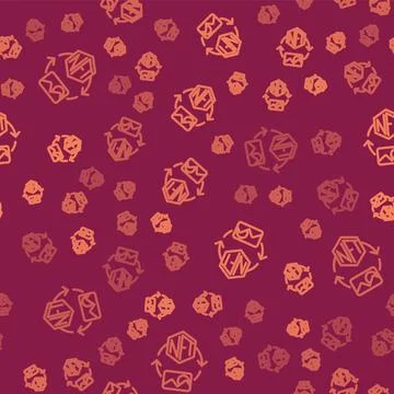 Brown line NFT Digital crypto art icon isolated seamless pattern on red Stock Illustration