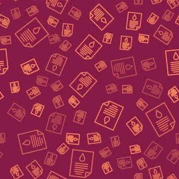 Brown line Oil drop document icon isolated seamless pattern on red background Illustrazione stock