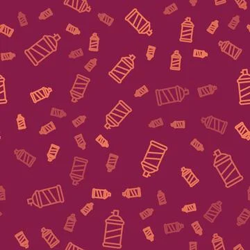 Brown line Paint spray can icon isolated seamless pattern on red background Stock Illustration