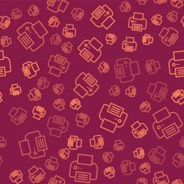 Brown line Printer icon isolated seamless pattern on red background.  Vector Stock Illustration
