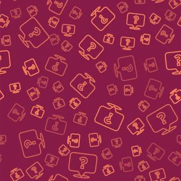 Brown line Question mark icon isolated seamless pattern on red background. FAQ Stock Illustration