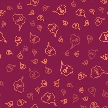 Brown line Question mark icon isolated seamless pattern on red background. FAQ Illustrazione stock