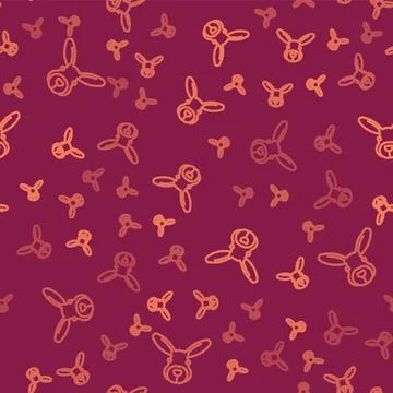 Brown line Rabbit head icon isolated seamless pattern on red background. Vector 스톡 일러스트
