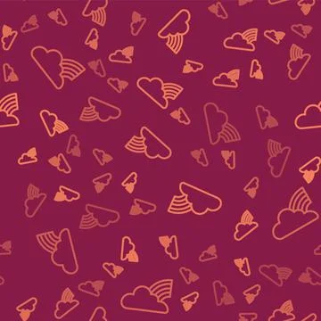 Brown line Rainbow with clouds icon isolated seamless pattern on red background Stock Illustration