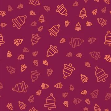 Brown line Ringing alarm bell icon isolated seamless pattern on red background Illustrazione stock