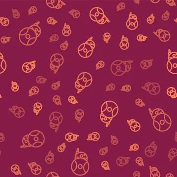Brown line Robot icon isolated seamless pattern on red background. Vector 스톡 일러스트