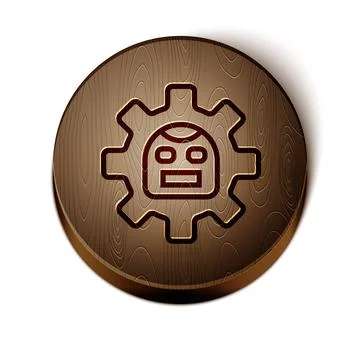 Brown line Robot icon isolated on white background. Artificial intelligence Illustrazione stock