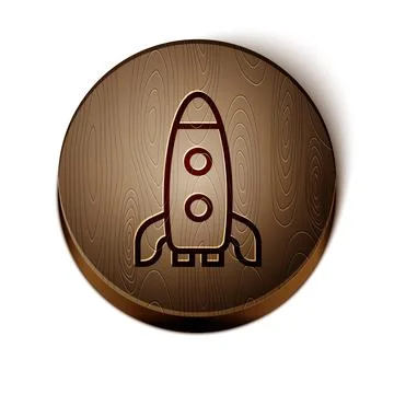 Brown line Rocket ship icon isolated on white background. Space travel. Wooden Illustrazione stock