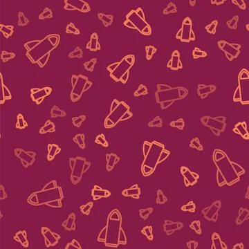 Brown line Rocket ship icon isolated seamless pattern on red background. Space Stock Illustration