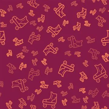 Brown line Roller skate icon isolated seamless pattern on red background.  Ve Illustrazione stock