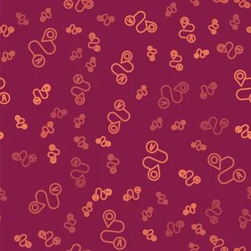 Brown line Route location icon isolated seamless pattern on red background... Illustrazione stock