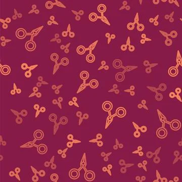 Brown line Scissors icon isolated seamless pattern on red background. Cutting Stock Illustration