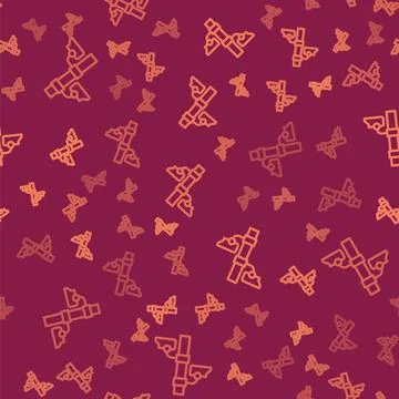 Brown line Security camera icon isolated seamless pattern on red background Stock Illustration