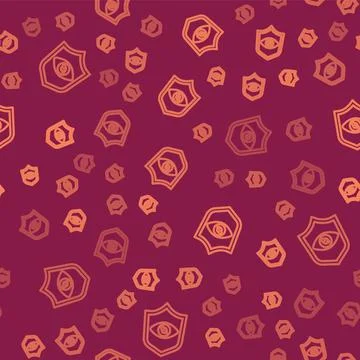 Brown line Shield eye scan icon isolated seamless pattern on red background Illustrazione stock