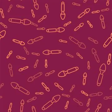 Brown line Silver spoon icon isolated seamless pattern on red background Stock Illustration