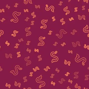 Brown line Snake icon isolated seamless pattern on red background. Vector 스톡 일러스트