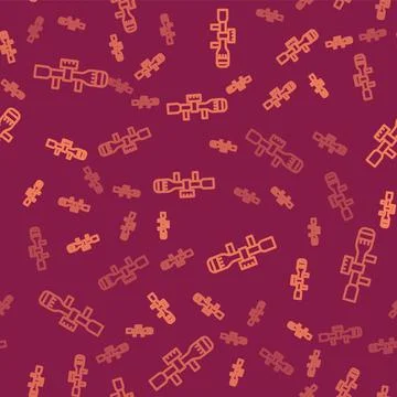 Brown line Sniper optical sight icon isolated seamless pattern on red background Illustrazione stock