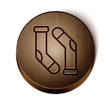 Brown line Socks icon isolated on white background. Wooden circle button. Vector Stock Illustration