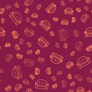 Brown line Sofa icon isolated seamless pattern on red background.  Vector Stock Illustration