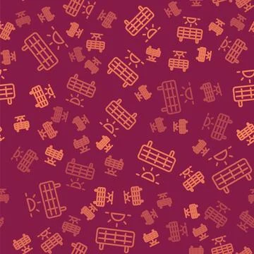 Brown line Solar energy panel icon isolated seamless pattern on red background Stock Illustration