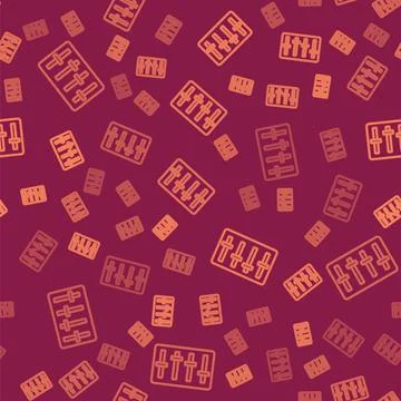 Brown line Sound mixer controller icon isolated seamless pattern on red Stock Illustration