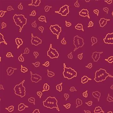 Brown line Speech bubble chat icon isolated seamless pattern on red background Stock Illustration