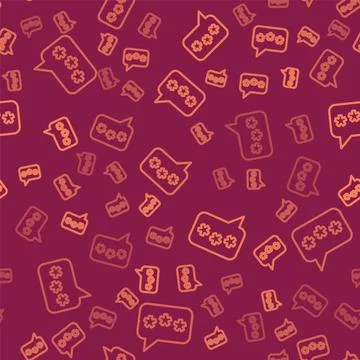 Brown line Speech bubble chat icon isolated seamless pattern on red background 스톡 일러스트