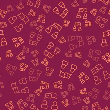 Brown line Speech bubble chat icon isolated seamless pattern on red backgroun Stock Illustration