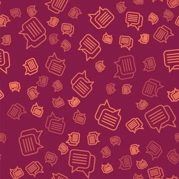 Brown line Speech bubble chat icon isolated seamless pattern on red backgroun Stock Illustration