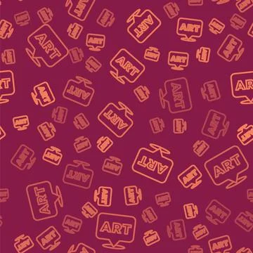 Brown line Speech bubble with text art icon isolated seamless pattern on red Stock Illustration
