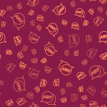 Brown line Speech bubble with text art icon isolated seamless pattern on red Stock Illustration