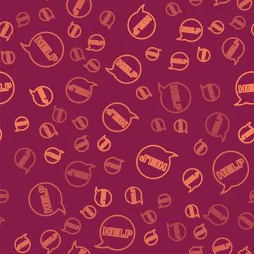 Brown line Speech bubble with text Help icon isolated seamless pattern on red Illustrazione stock