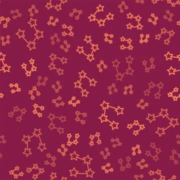 Brown line Star constellation zodiac icon isolated seamless pattern on red ba Stock Illustration