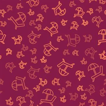 Brown line Sunbed icon isolated seamless pattern on red background. Beach Stock Illustration